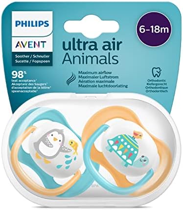 Philips Avent Ultra Air Emzik, Erkek Bebekler için 6-18 Ay, 2’li Paket, Ortodontik Silikon, Geniş Hava Delikli, Mikrodalga Sterilize Edilebilir, BPA İçermez, Taşıma Kutulu, SCF080/07 - Görsel 1