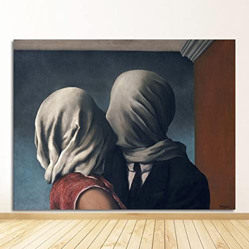 Magritte Toile Peinture Affiches et Impressions Surréalisme Mur Art Photos pour La Décoration De La Maison Célèbre Art Le Baiser Amant par Rene 35x45cm Sans Cadre Cover