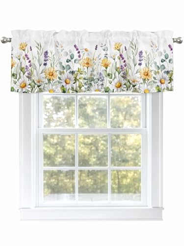Cenefas De Flores De Granja Amarillas Y Blancas Para Ventanas, Cortinas De Cenefa De Cocina Con Diseño De Hojas De Primavera Y Lavanda Para Ventanas De Sala De Estar Baño, Cortina De Café Con Bolsillo Cenefas De Flores De Granja Amarillas Y Blancas Para Ventanas, Cortinas De Cenefa De Cocina Con Diseño De Hojas De Primavera Y Lavanda Para Ventanas De Sala De Estar Baño, Cortina De Café Con Bolsillo