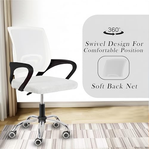 Image of Casa Copenhagen Mesh Mid Back Office /Study /Computer /Revolving /Desk Chair for Work from Home -Metal Base, Height Adjustable Seat- Snow White & Black Handle
