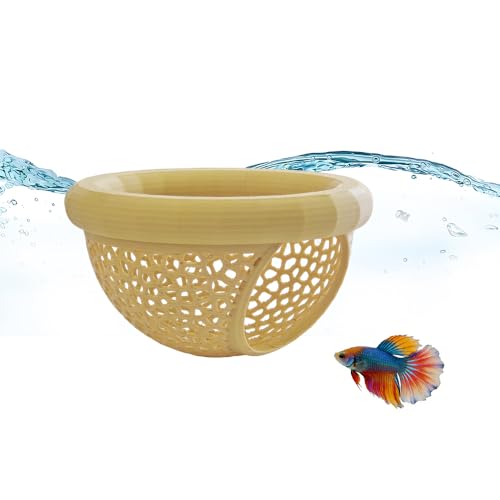 Floating Betta Hammock and Shrimp Feeder Cave and Hammock Small Fish Feeding Ring & Resting Spot Fish Tank Accessories (Yellow)