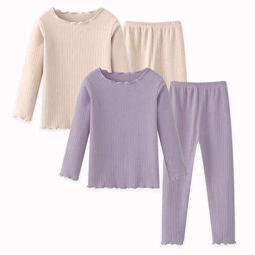 Girls Thermal Underwear Set Girls' Ruffle Trim Fall Base Layer Apparel Set Winter Top and Long pants for 3-8Y