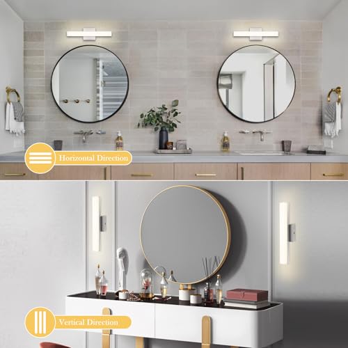 Image of Bathroom Vanity Light Brushed Nickel, 5CCT Black Wall Sconce,16 Inches Hardwired LED Light Fixtures, 16W Dimmable Wall Lamp Over Mirror, Modern Bar Lighting Fixtures for Living Room