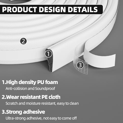 3Pcs×196" Wedge Weather Stripping Door Seal Strip for Door Frame & Window,Self Adhesive Window Insulation Draft Stopper Seal for Winter,Gray Foam Door Gap Filler for Soundproofing Light Blocker,White by MUSRCYIO - Image 3