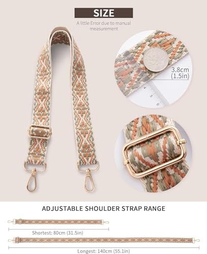 Image of Lyrovo Adjustable Purse Strap Replacement for Women, 1.5 inch Wide Crossbody Shoulder Strap Boho Handbag Strap (Bohemia-Beige Green)
