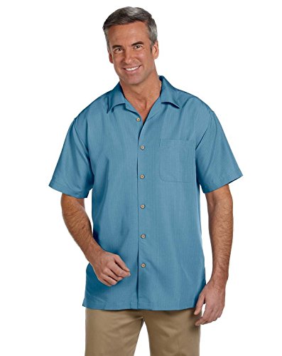 Harriton M560 Mens Barbados Textured Camp Shirt Cloud Blue X-Large