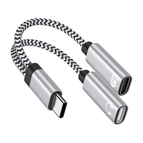 Image of USB C Splitter,Dual USB Type C Headphone and Charger Adapter Cable for iPhone 17e 17 Pro Max 17 Air 16 Pro 16 15,USBC Splitter 1 in 2 Out Type C Audio Jack for Samsung Galaxy S26 S26 Ultra S26+S25 S24
