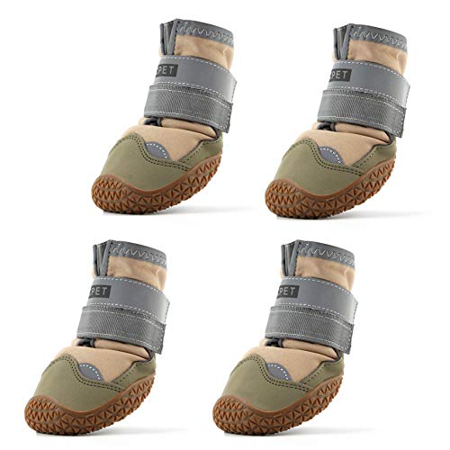 Hcpet Dog Boots Waterproof for Dog with Reflective Velcro Rugged Anti-Slip Sole and Skid-Proof Outdoor Paw Wear for Medium to Large Dogs 4Ps (Khaki-Upgrade, 6: 3.0