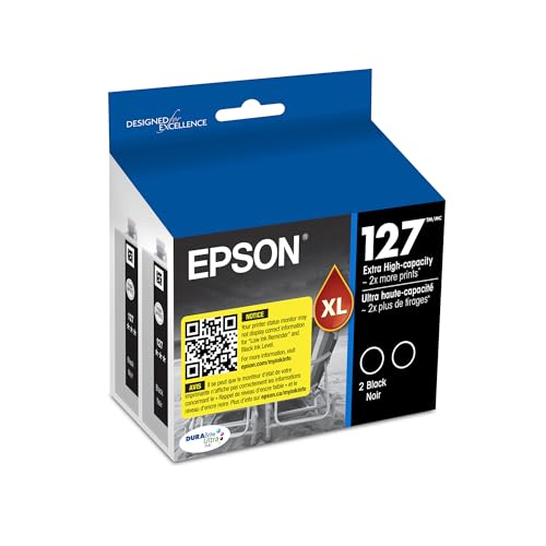 EPSON 127 DURABrite Ultra Ink Black Dual Cartridge Pack For NX-530, 625, WF-3520, 3530, 3540, 545, 60, 630, 633, 635, 645, 7010, 7510, 7520, 840, 845