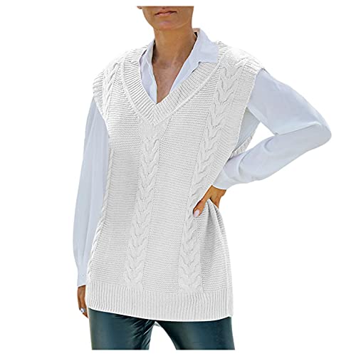 Padaleks Sweater Vest for Women Oversized V Neck Sleeveless Vintage Sweaters Womens Cable Knitwear Tank Tops
