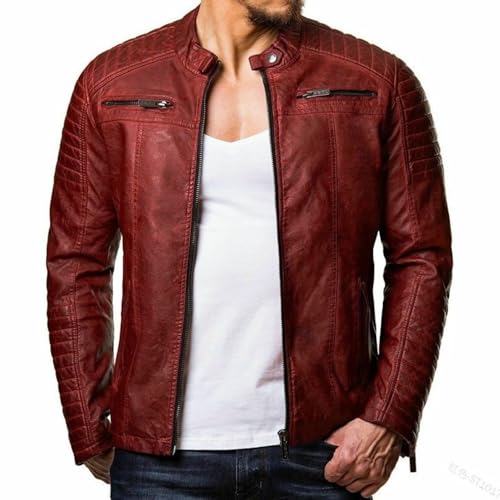 JEShifangjiusu Men's Classic Motorcycle Faux Leather Jacket Zip Front Casual Style Jackets Biker Design Coat With Pockets