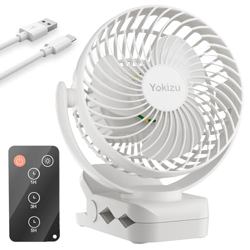 Yokizu (ヨキズ) 卓上扇風機 【10400mAh電池内蔵＆2026新登場】 クリップ 小型 リモコン 4段階風量調節 LEDライト タイマー dcモーター 静音 車用 デスクファン コードレス ミニ USB充電式 強力 サーキュレーター コンパクト キャンプ アウトドア トイレ リビング 脱衣所 ホワイトの商品画像（Amazon）