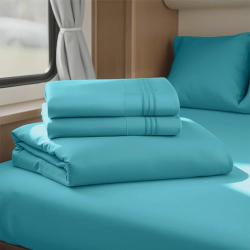 Image of Nestl Teal Short Queen Sheets for RV, Hotel Luxury RV Queen Sheets Set, 4 Piece Fitted Bed Sheet Set and Pillowcases, Super Soft, Wrinkle-Free, and Breathable Camper Bedding