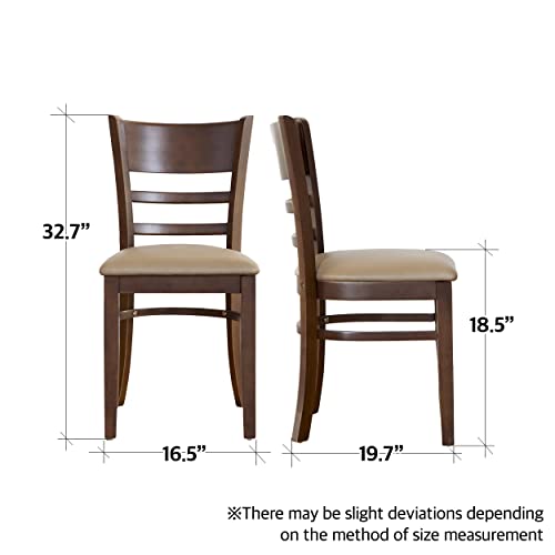 Livinia Cabin Dining Chair Set Of 2, Solid Malaysian Oak Pu Leather Upholstered Cushion Seat Wooden Ladder Back Side Chairs (Walnut) #TOP2