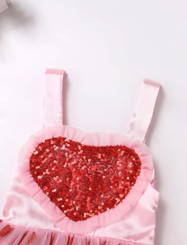 ODASDO Toddlers Kids Baby Girls Valentine's Day Dress Red Sequin Love Heart Tulle Tutu Princess Dresses4