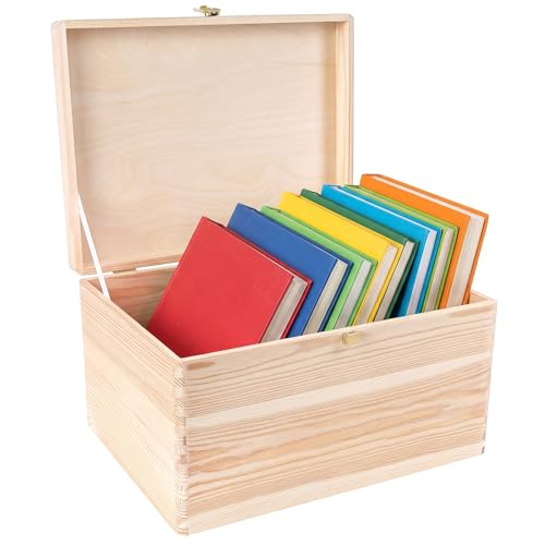Creative Deco Boite de Rangement en Bois avec Fermoir | 40 x 30 x 24 cm (+/- 1 cm) | Non Peint et Brut | Coffre de Rangement Noël | Boite en Bois | Coffret...