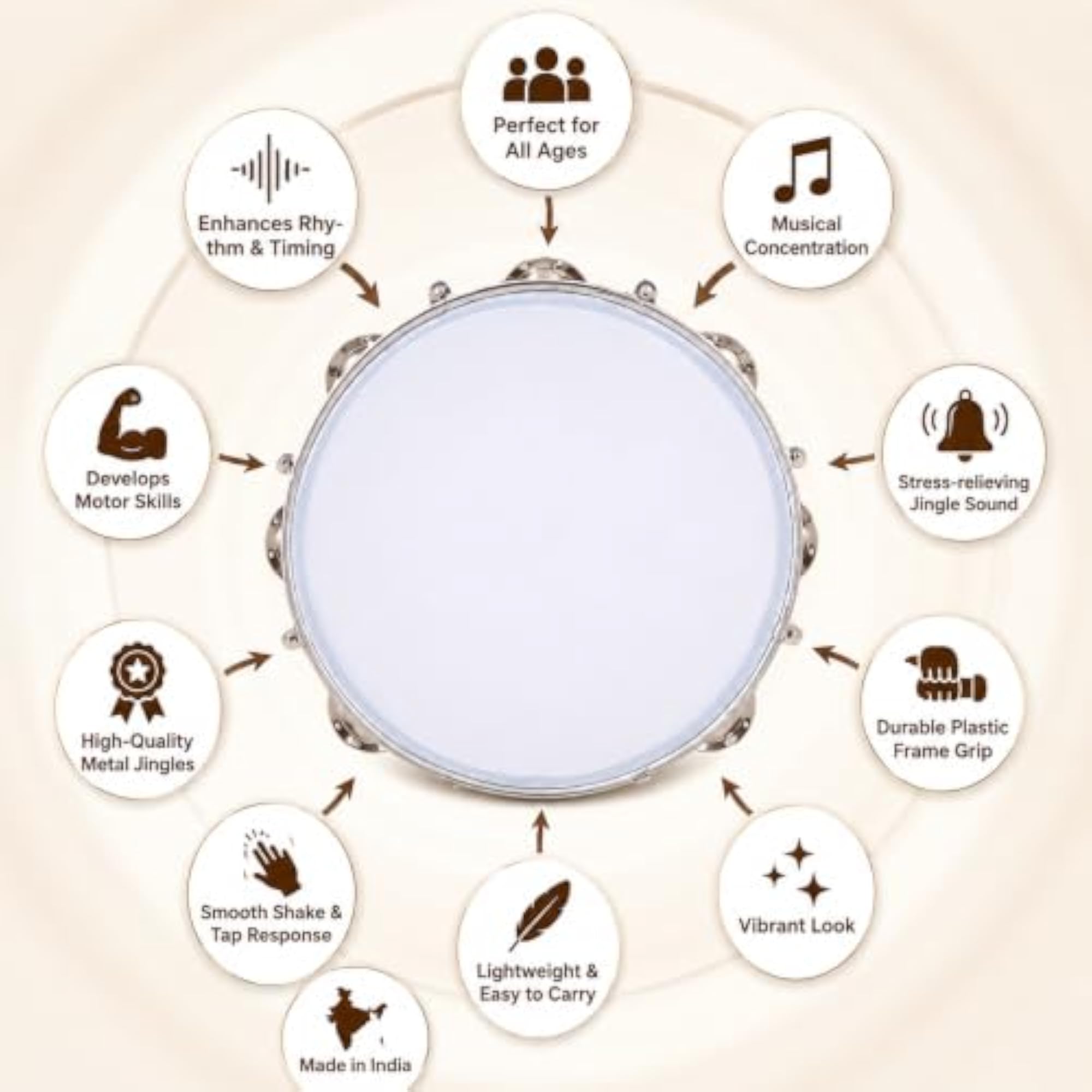 10 Inch Dafli Tambourine Hand Percussion Instrument
