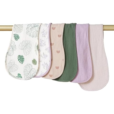 Zdolmy Baby Unisex Muslin Burp Cloths 6-Pack, Extra Soft and Absorbent, 100% Cotton, Size 20" x 8" (Multi Rainbow & Monstera) Cover