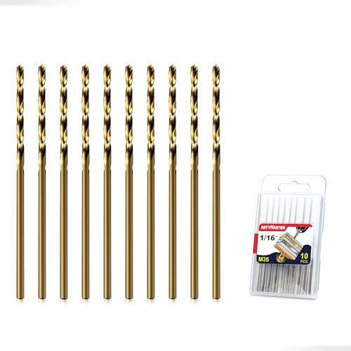 Artymaster Drill Bit Set 10pcs (1/16) M35 HSS Twist Cobalt Drill Bits for Stainless Steel Hardened Steel Cast Iron Plastic and Wood AM07C