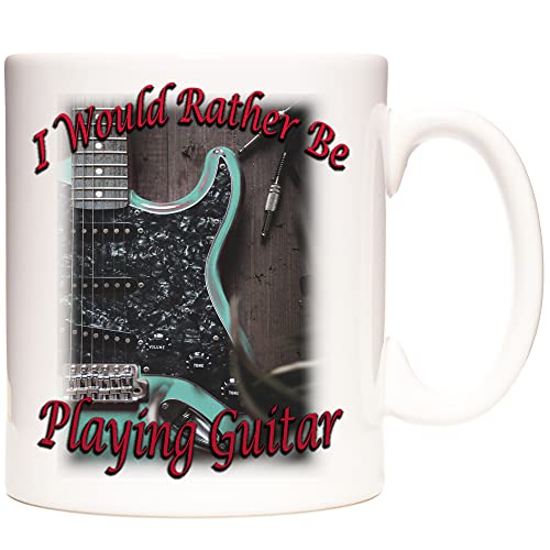 Stoneys Badges I Would Rather Be Playing Guitar Mug, Electric Guitar Coffee Cup for Musicians Guitarists & Music Lovers