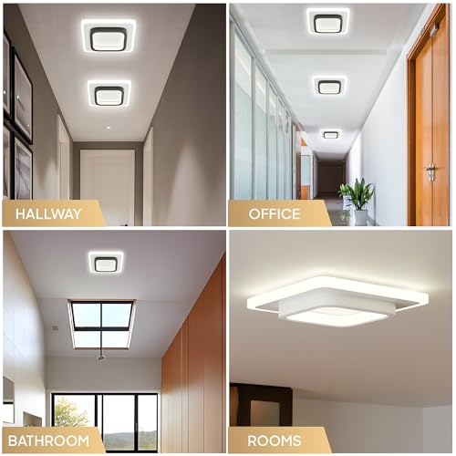 Image of 50W Modern LED Ceiling Light for Living Room, Flush Mount Chandelier Style Fixture, 3-Color Dimmable Surface Mount Lamp for Bedroom & Hallway (Square White)