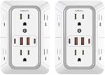 2 Protecteur d'extenseur de sortie, 6 Splitter avec 4 USB Débarquement (2 USB A,2 USB C), 3Sided Bande d'alimentation avec adaptateur Outlets espacés pour la maison, le bureau, les voyages (blanc)