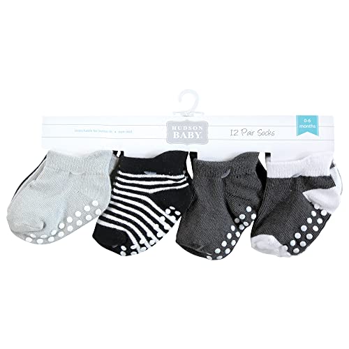 Hudson Baby Unisex Baby Non-Skid No-Show Socks, Black White Stripes, 0-6 Months #TOP1