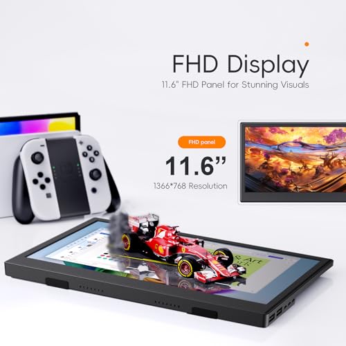 Image of JUSTTHINK Portable Monitor 11.6'', LCD Display Small Monitor, 60Hz, Wall Mount & Desk Stand, HDMI /Type-C Connect Second External Monitor for Laptop, Lightweight for Travel