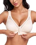 HACI Women's Front Closure Posture Bra Full Coverage Back Support Wireless Unpadded(Nude,36D)