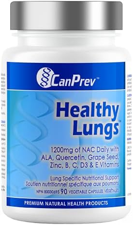 CanPrev Healthy Lungs Supplement, 90 V-Caps 30-Day Supply - Antioxidant Formula with 1200mg NAC, Vitamins E, B, C, D3, Zinc & ALA - Lung Health & Provide Nutritional Support for Environmental Wellness