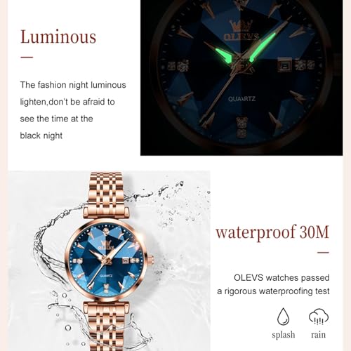 Image of OLEVS Women's Analog Watch Quartz Rose Gold Stainless Steel Strap Fashion Luxury Business Circular Calendar Simulated