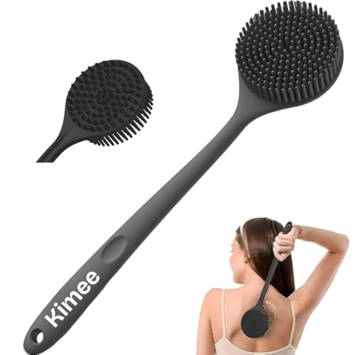 Image of KIMEE oft Silicone Back Scrubber with Long Handle for Shower & Bath | Flexible Bristles for Smooth Skin | Exfoliating Brush | Body Scrubber for Women, Men & Boys| for Body Wash & Bathing