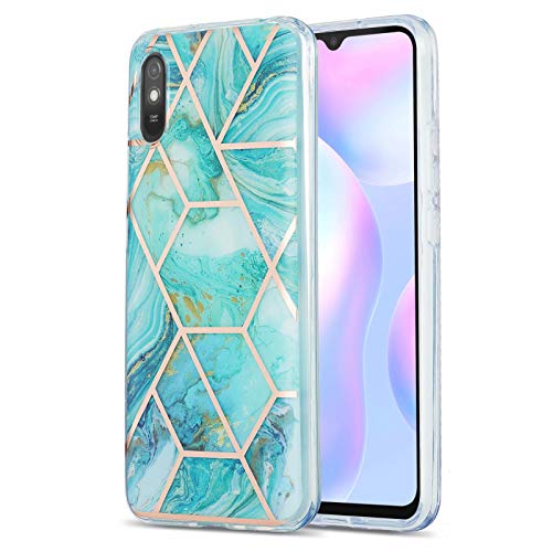 TYWZ Marbre Coque pour Xiaomi Redmi 9A,Silicone Marbre Étui Housse Anti-Rayures Ultra Mince Cover Case Souple de 360 Protection Antichoc-Bleu Cover