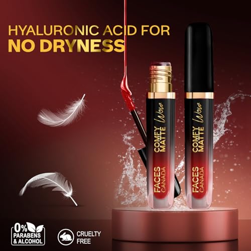 Image of FACESCANADA Comfy Matte Wow Liquid Lipstick Ruby Rouge 03 3.8ml | One Swipe Application | Highly Pigmented | Comfortable Wear | Glides Smoothly | Long Lasting | Transferproof