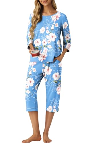 Image of PrinStory Womens Pajama Sets Capri Pjs Soft Lounge Sets XS-4XL