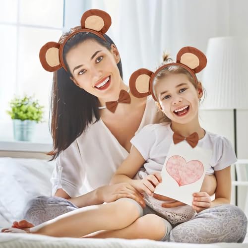 EUPSIIU 4 Stück Affen Kostüm, Affenohren Tier Affen Ohren Stirnbänder Langen Schwanz Fliege Mädchen Tutu, Affenkostüm für Kinder Fasching Tierkostüm Halloween Karneval Tier Haarbänder Cosplay (Affen)