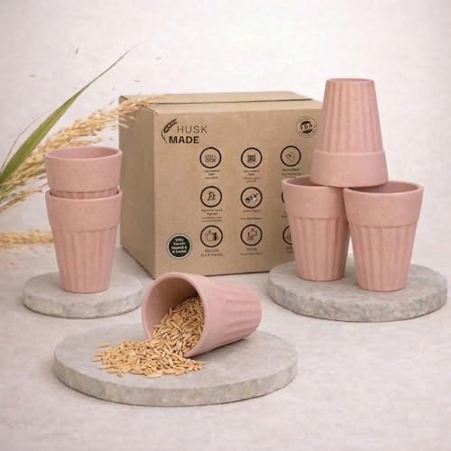 Image of HuskMade Eco-Friendly Tea Cup Set of 6 | Kulhad Style Coffee & Tea Mugs | 140 ml Unbreakable, Stain-Free, Heat Resistant, Reusable, Microwave Safe | Rice Husk & Bamboo Fibre | Pastel Peach