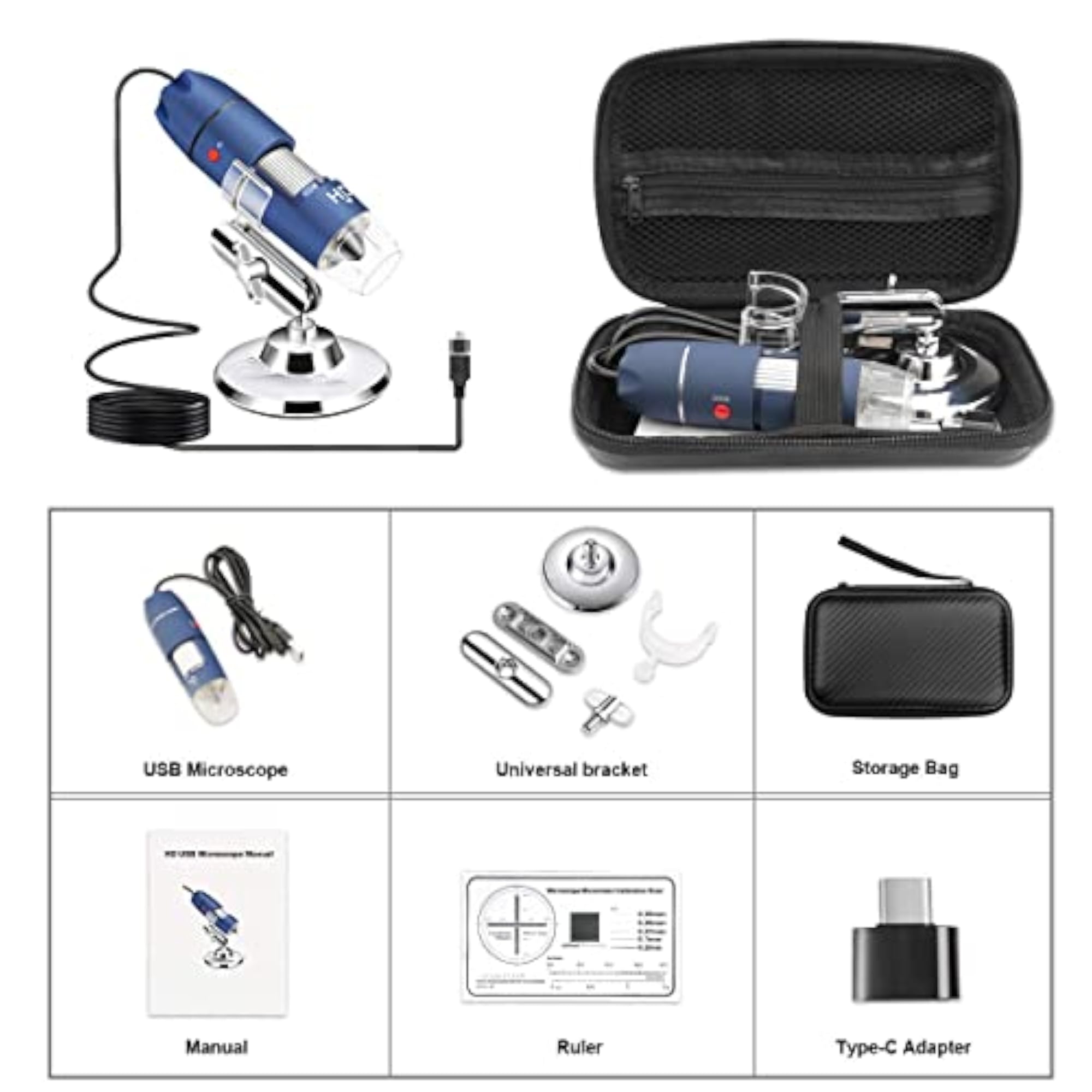 HD 2MP USB Microscope Camera with Stand, Portable