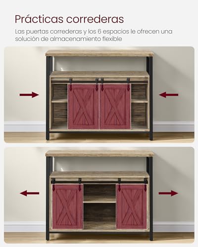 Miniatura 4 de Vasagle Aparador, Armario De Cocina, Armario De Almacenamiento, Con 2 Puertas Correderas, 33 X 100 X 80 Cm, Estantes Ajustables, Para Salón, Marrón Turquesa Y Negro Tinta Lsc092b60