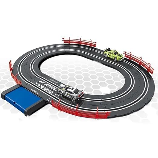 FUNVELLY Slot Car Set 2023 Racing DIY Race Track Electric Slot Game 1:43 Slot Track Racing Car with Headlights and Dual Racing, Race Car Track Sets with 2 Hand Controllers 2