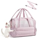 BAGSMART Cat Carrier: Soft-Sided Pet Carrier for Small Medium Cats Dogs Puppy Quilted Collapsible Puffy Travel Bag Up to 20 Lbs Pink