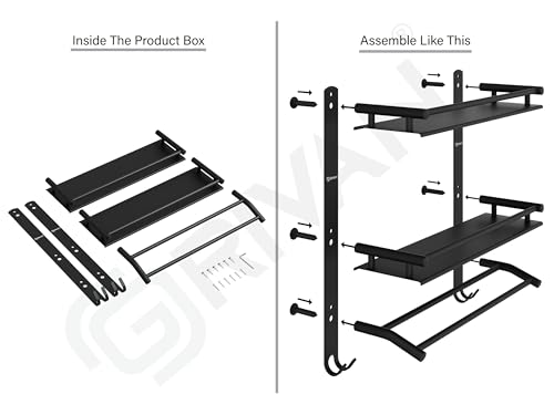 Image of GRIVAN Stainless Steel 3-Tier Bathroom Shelf Rack Stand with Dual Towel Rod | Multipurpose Bathroom Accessories Set (Black Matte)