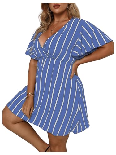 Image of Floerns Women's Plus Size Short Sleeve Wrap V Neck A Line Floral Dress