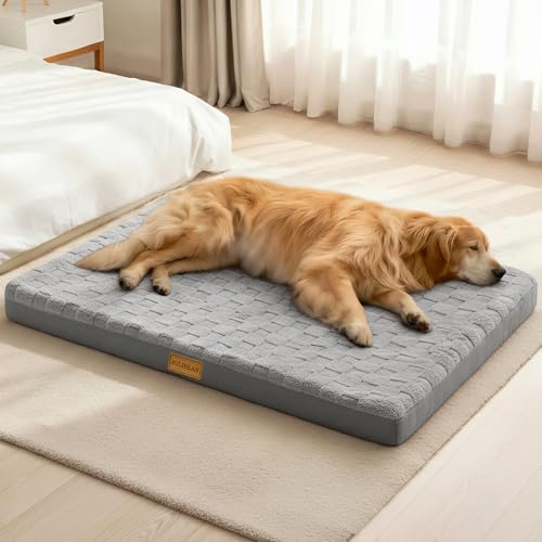 Jolibean Orthopedic Dog Bed Large Sized Dog 91X61cm, Waterproof Soft Comfortable Egg Crate Foam Large Pet Beds Crate Mat with Removable Washable Cover and Nonskid Bottom, Grey