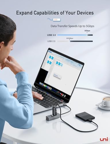 uni Adapter Ethernet USB C, USB C HUB Ethernet 1 Gb/s z USB 3.0 [bez sterownika, aluminium] do MacBook Pro, Chromebook, XPS, iPad, iMac, Galaxy, iPhone 15pro/Max i myszy z dyskiem twardym itp
