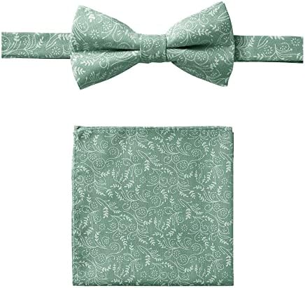 Jacob Alexander Matching Men's Floral Pre-Tied Bow Tie and Hanky Set -Dusty Sage