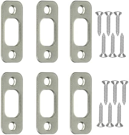 6-Pack Round Corner Deadbolt Strike Plates 1x2-1/4 Inch With Screws - Satin Brushed Nickel