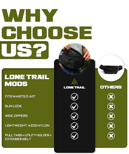Variant 5 - Lone Trail Large Concealed Carry Fanny Pack for Men | Adjustable ccw fanny pack for Men & Women for Hiking and Travel, Quick Access Back Pockets - Tactical Waist Packs - Utility Holder & Extra Strap