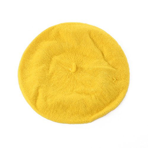 Collectsound - Gorro de esquí para mujer, color liso, cálido, para invierno, diseño de boina de artista francés, Amarillo, talla única