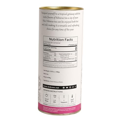 Image of Blossom & Brew Tropical Hibiscus Paradise Tea (3.526oz) - 100% Dried Hibicus Flowers - Caffeine-free Loose Petals Floral infusion te de flor de jamaica - Natural Agua de Jamaica
